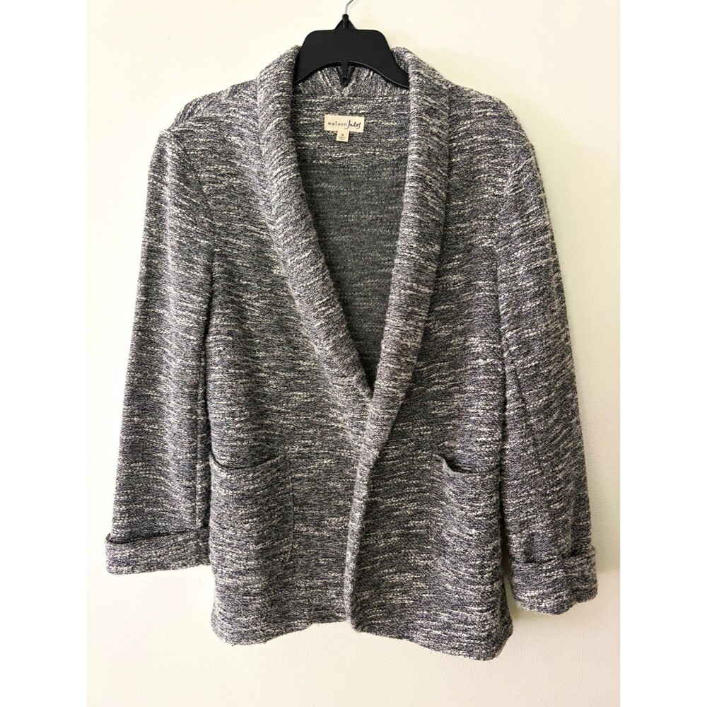 Maison Jules Womens Gray Heathered Open Front Collared Cardigan Jacket S